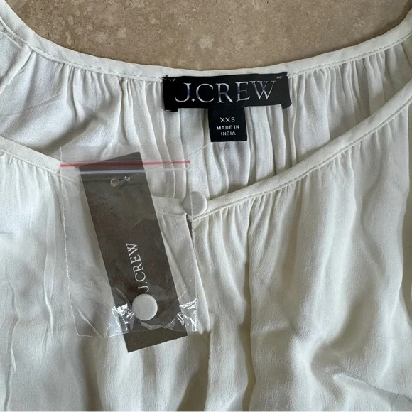 J Crew Ivory Elena Puff Sleeve Dress in Crepe de Chine Womens Size XXS Midi - Picture 8 of 12